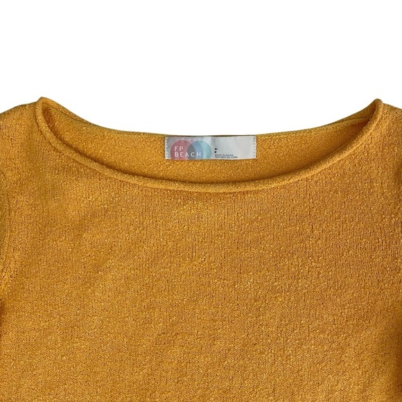 Free People FP Beach Mustard Yellow Scalloped Hem Sweater - Picture 5 of 12